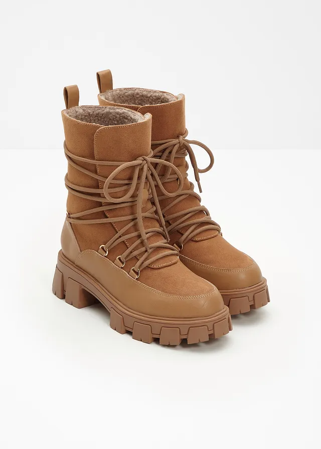 Boots lacées et doublées, Couleur: noisette