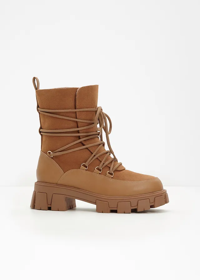 Boots lacées et doublées, Couleur: noisette
