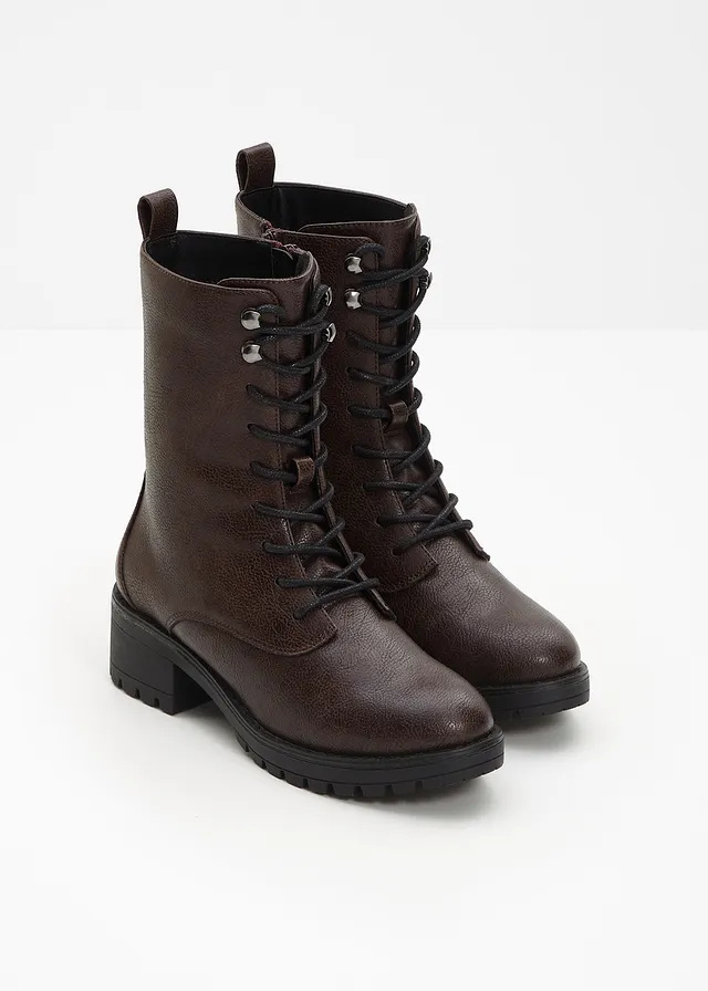 Boots lacées et doublées, Couleur: marron foncé