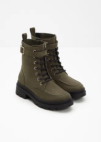 Veterboots met gesp, Kleur: olijfgroen