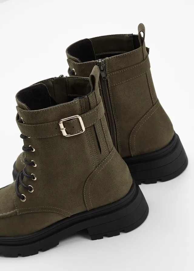 Veterboots met gesp, Kleur: olijfgroen