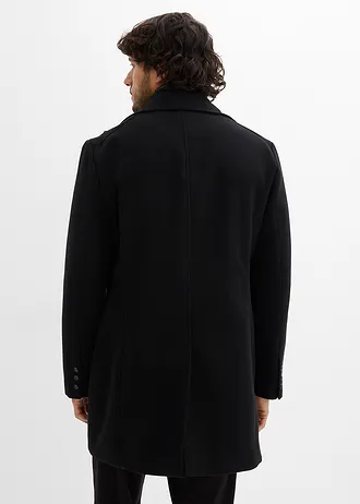 Korte coat in wollen look, Kleur: zwart