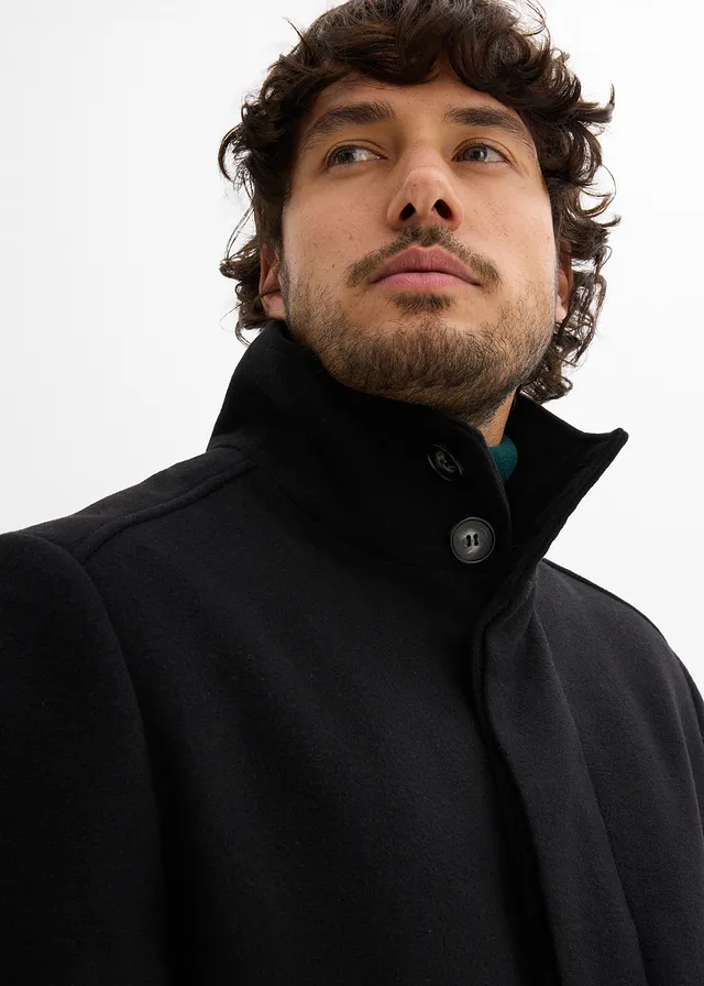 Korte coat in wollen look • zwart • product-page.page-title-suffix