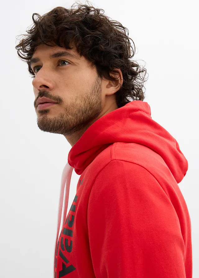 Hoodie, slim fit • zwart-rood met print • product-page.page-title-suffix