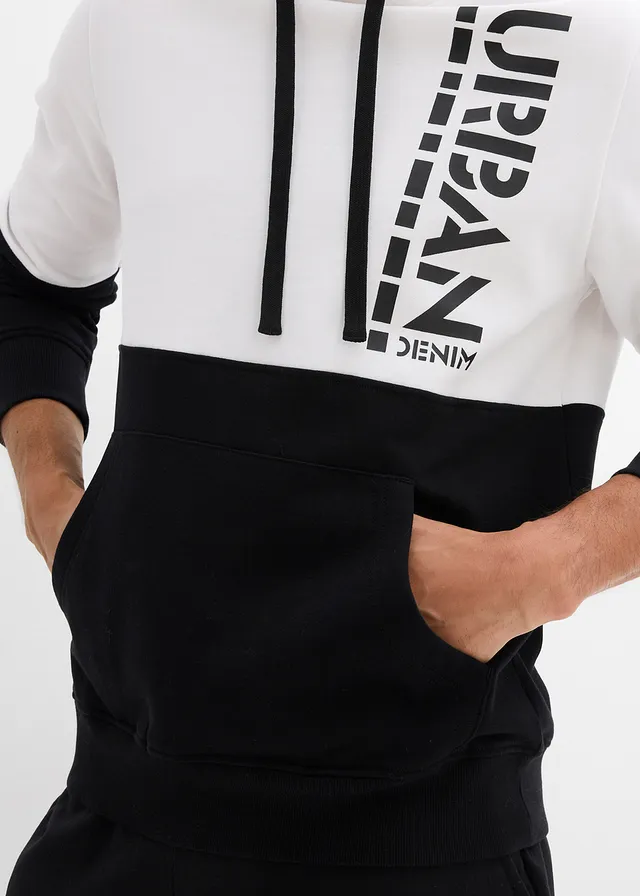 Sweat à capuche, slim • noir-blanc imprimé • product-page.page-title-suffix