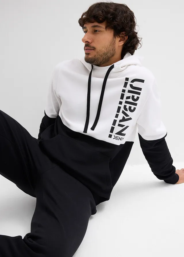 Sweat à capuche, slim • noir-blanc imprimé • product-page.page-title-suffix