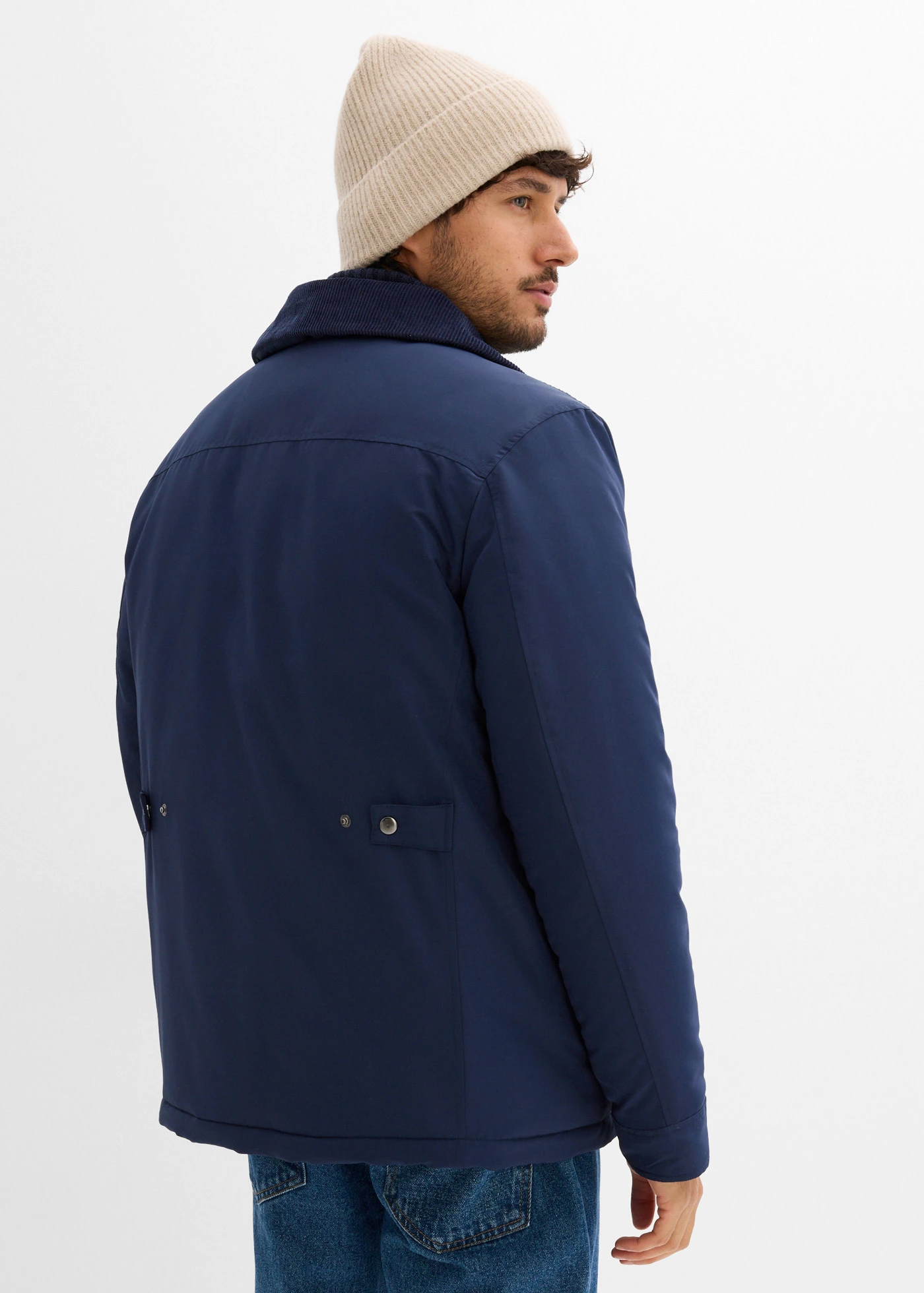 Blouson rembourré pour l’hiver avec col en velours côtelé • bleu foncé • Boutique bonprix