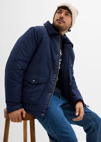 Blouson rembourré pour l’hiver avec col en velours côtelé • bleu foncé • Boutique bonprix