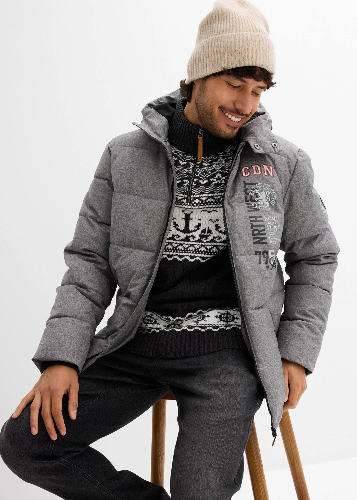 Doudoune chaude à capuche • gris chiné • Boutique bonprix