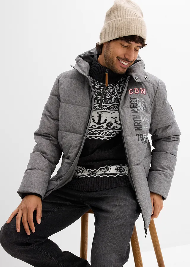 Doudoune chaude à capuche gris chiné