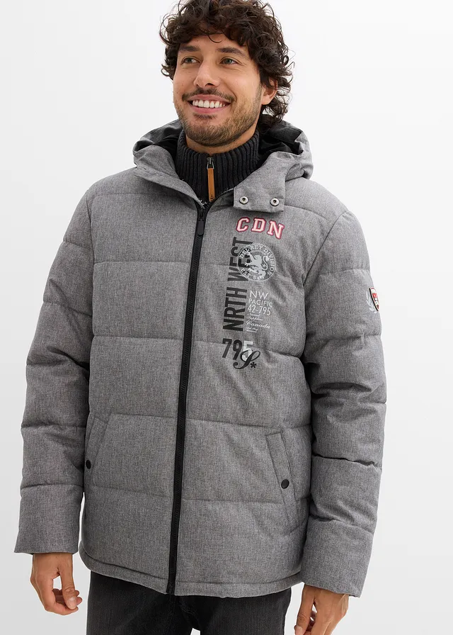 Gewatteerde outdoor jas, Kleur: grijs gemêleerd
