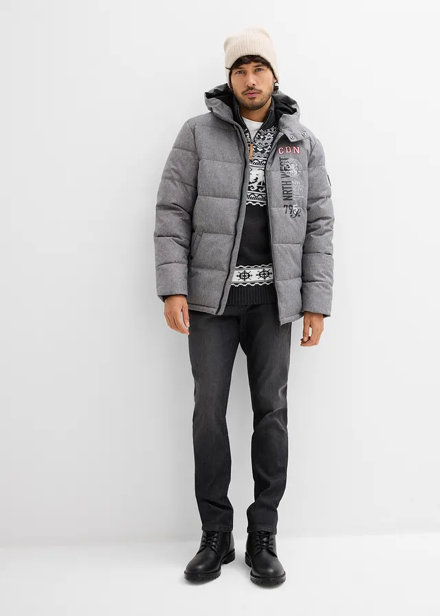 Gewatteerde outdoor jas, Kleur: grijs gemêleerd