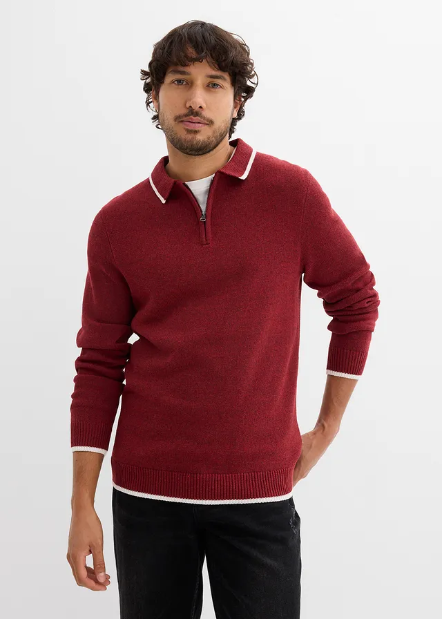 Pull col polo en coton recyclé majoritaire • rouge foncé chiné • product-page.page-title-suffix