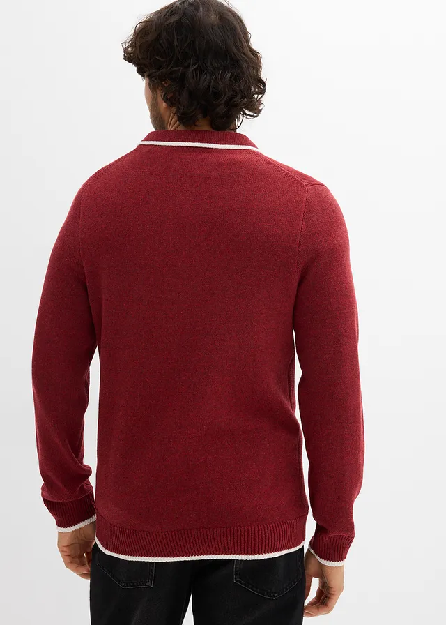 Pull col polo en coton recyclé majoritaire • rouge foncé chiné • product-page.page-title-suffix