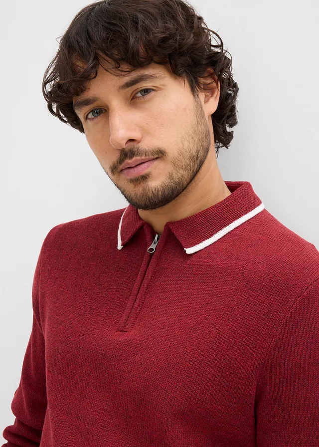 Pull col polo en coton recyclé majoritaire • rouge foncé chiné • product-page.page-title-suffix
