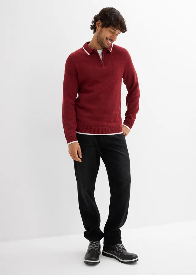 Pull col polo en coton recyclé majoritaire • rouge foncé chiné • product-page.page-title-suffix