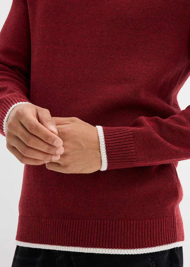 Pull col polo en coton recyclé majoritaire • rouge foncé chiné • product-page.page-title-suffix