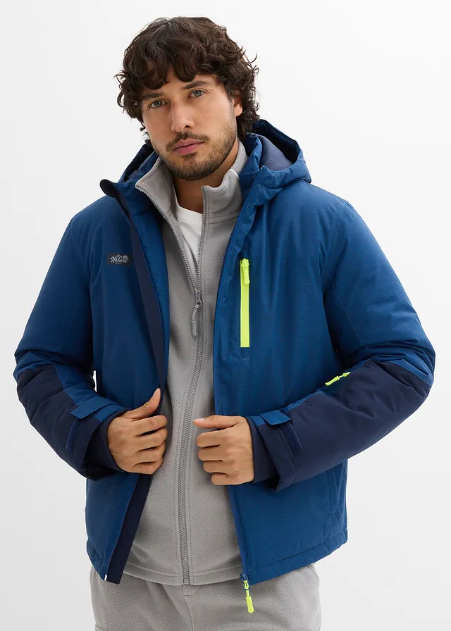 Parka d’hiver technique et imperméable, Couleur: bleu-bleu foncé-jaune chiné