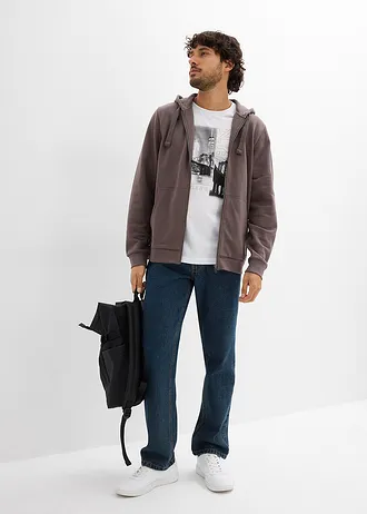 Mikina s kapucí a zipem, střih Regular Fit • šedohnědá • bonprix obchod