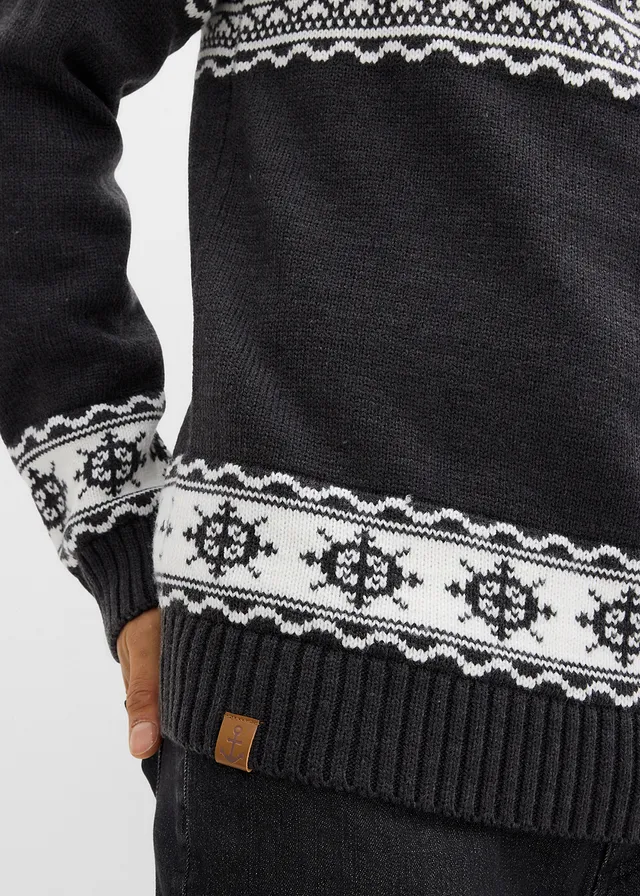 Maritieme Noorse schipperstrui • antraciet gemêleerd/wit Noors patroon • product-page.page-title-suffix