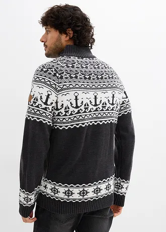 Pull camionneur à motif norvégien marin • anthracite chiné-blanc norvégien • Boutique bonprix