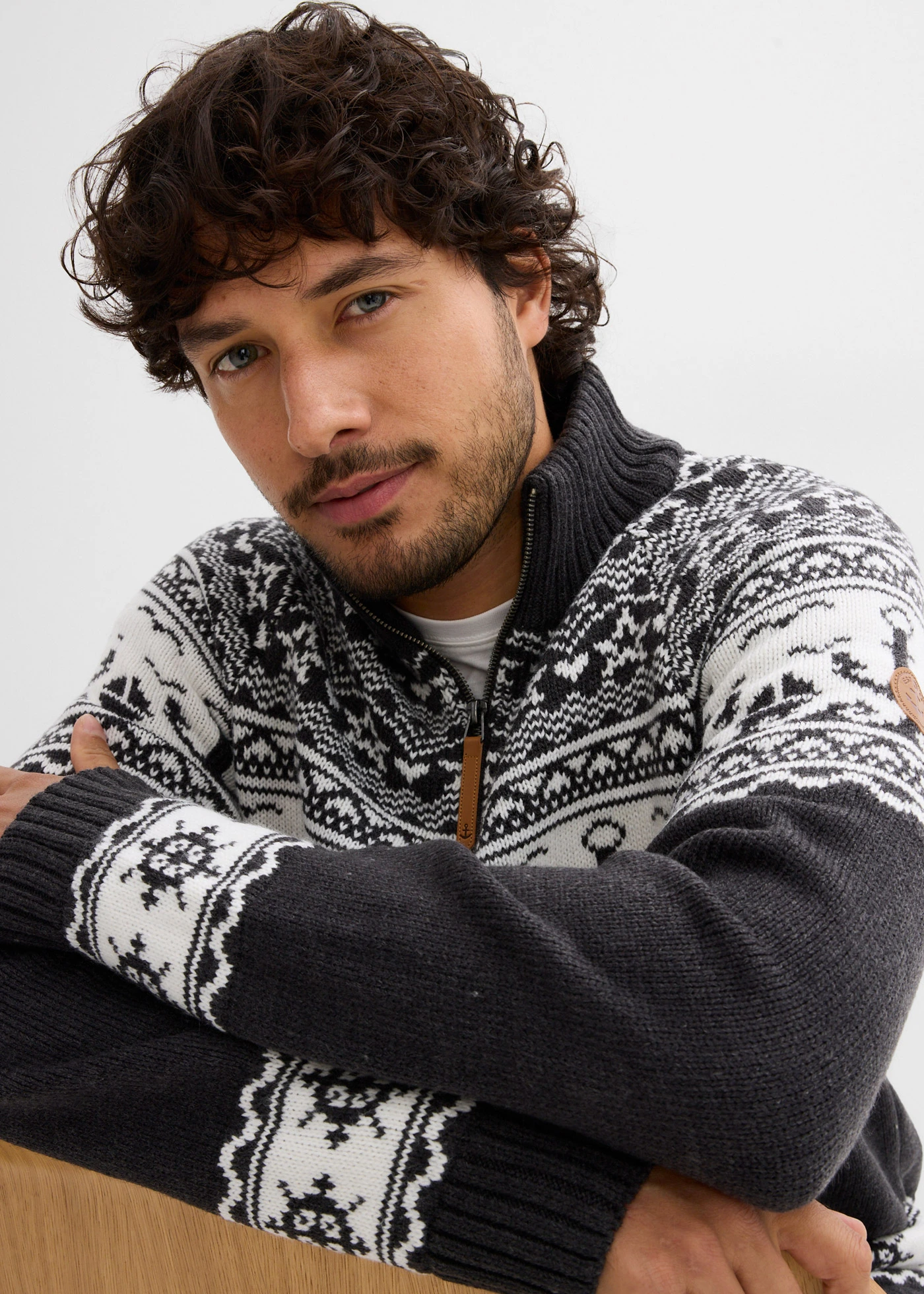 Pull camionneur à motif norvégien marin • anthracite chiné-blanc norvégien • Boutique bonprix