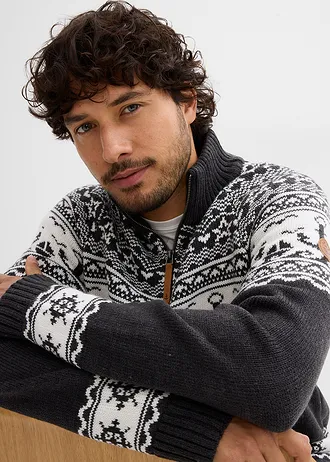 Pull camionneur à motif norvégien marin • anthracite chiné-blanc norvégien • Boutique bonprix