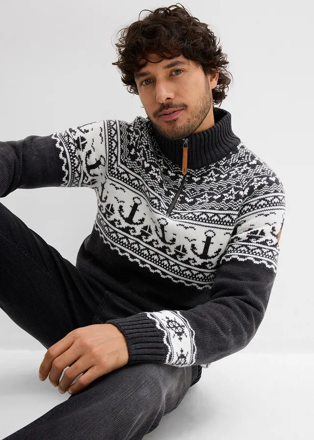 Pull camionneur à motif norvégien marin • anthracite chiné-blanc norvégien • product-page.page-title-suffix