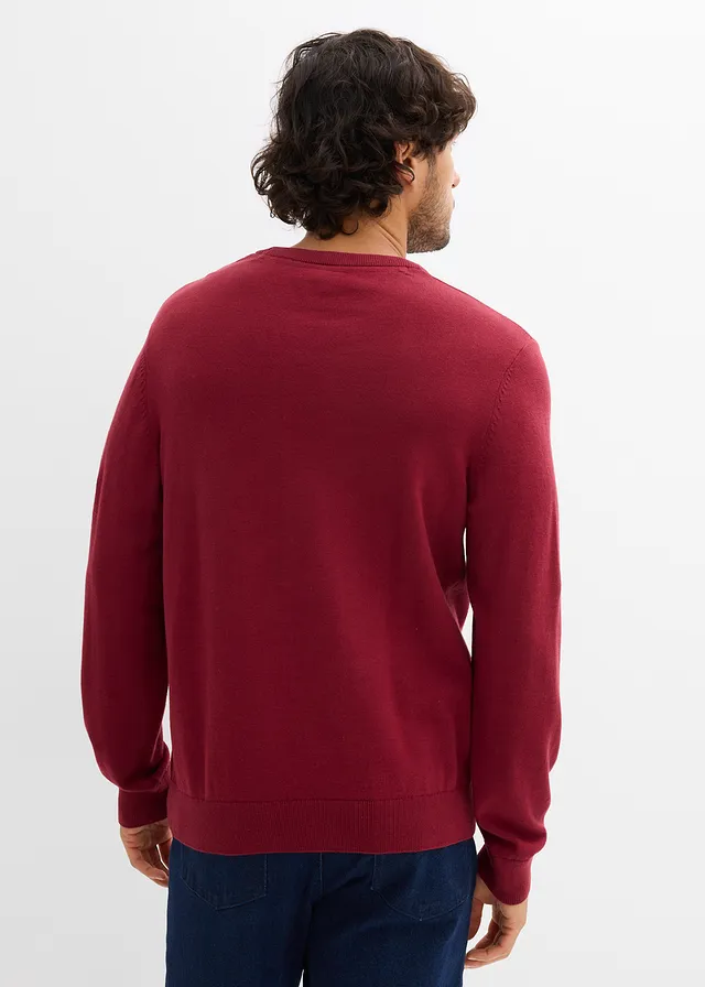 Fijn gebreide trui met ronde hals en katoen, regular fit • pruimrood • product-page.page-title-suffix