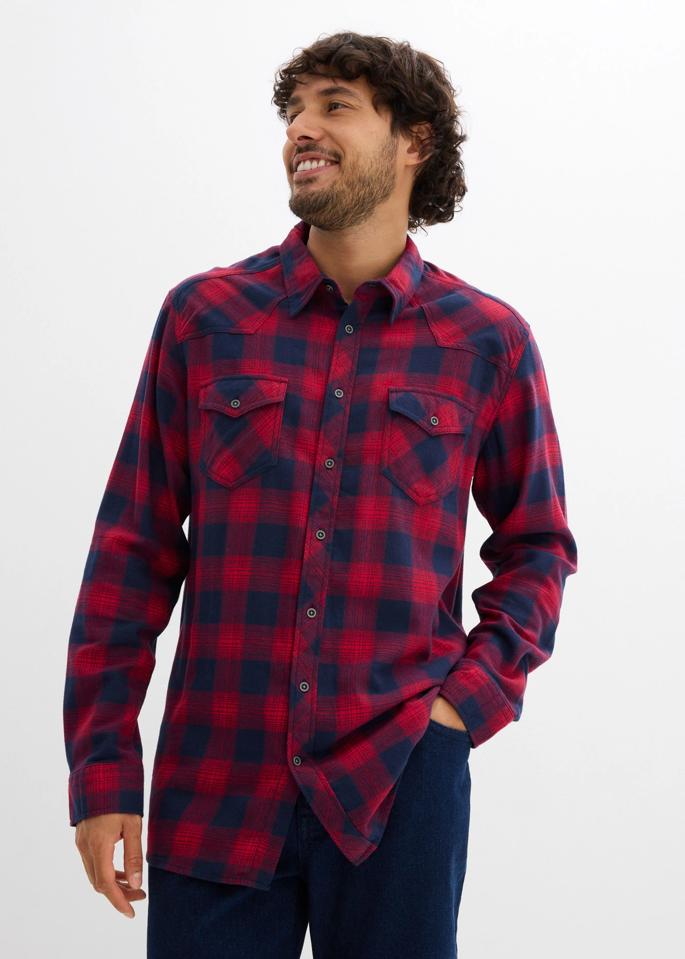 Flanelová košile z čisté bavlny • červeno-tmavě modrá kostkovaná • bonprix obchod