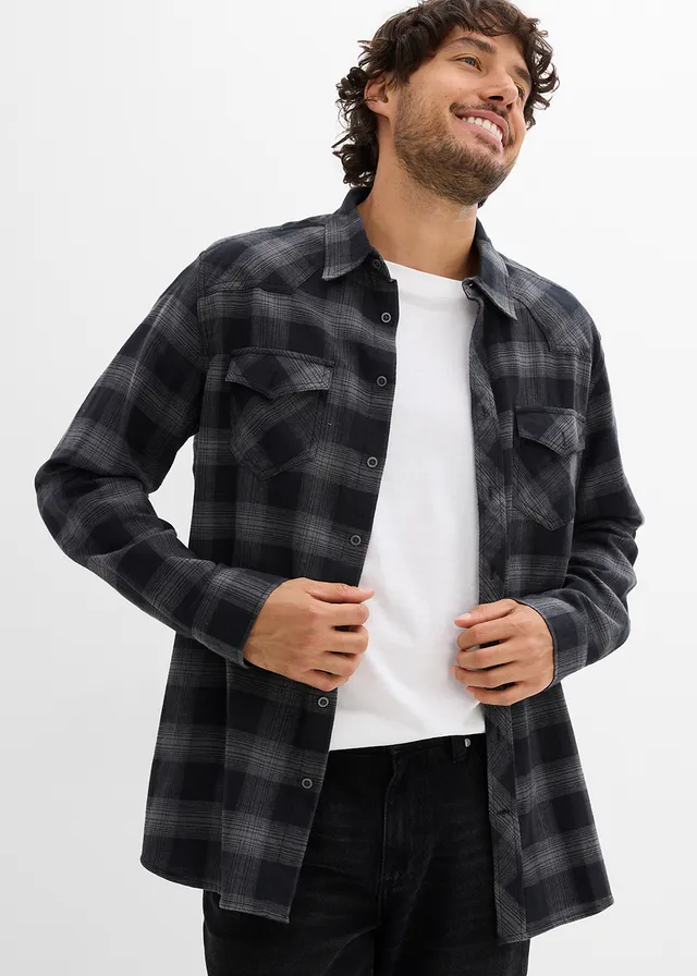 Chemisier en flanelle 100% coton • noir-gris fumé carreaux • product-page.page-title-suffix