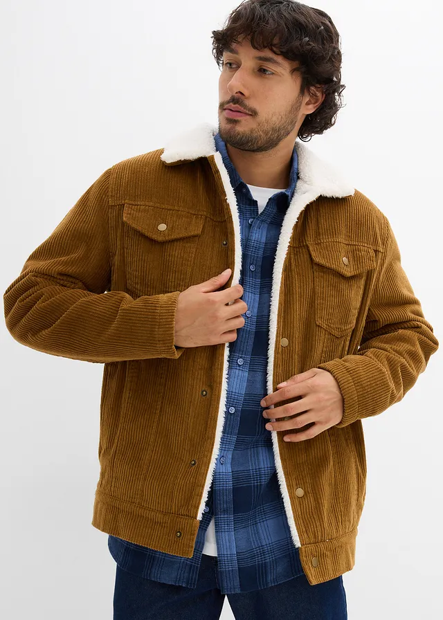 Blouson en velours côtelé doublé sherpa, Couleur: cognac