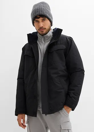 Parka technique imperméable à capuche enroulable et épaulettes • noir • Boutique bonprix