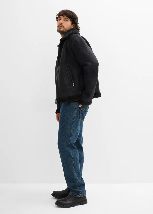 Blouson enduit doublé sherpa, Couleur: noir