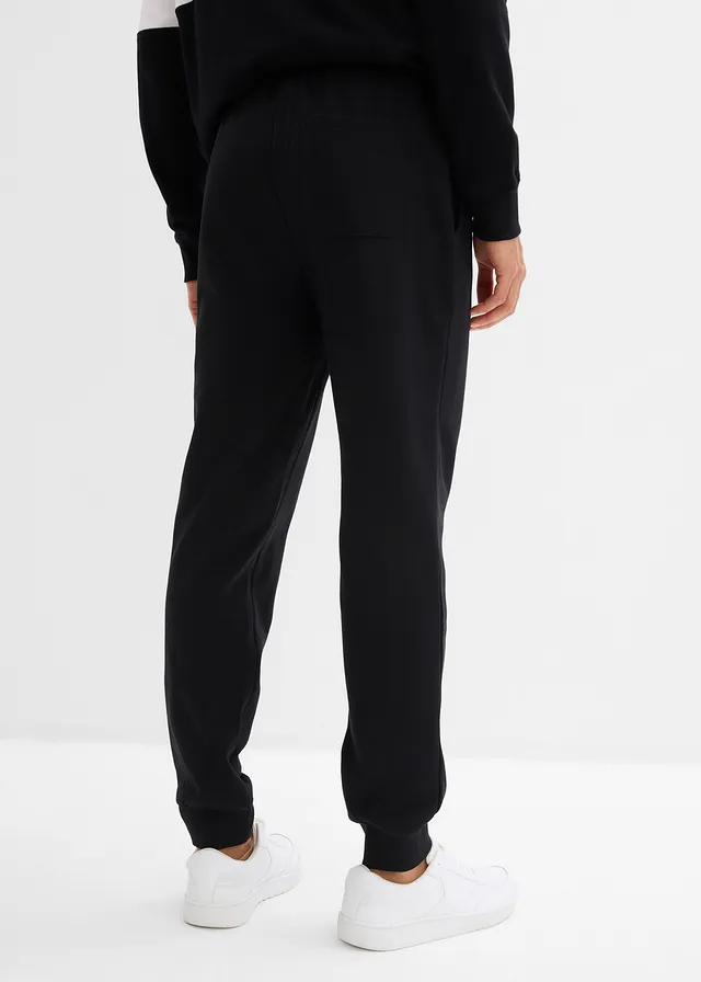 Pantalon de jogging à bords-côtes en bas de jambe, Couleur: noir