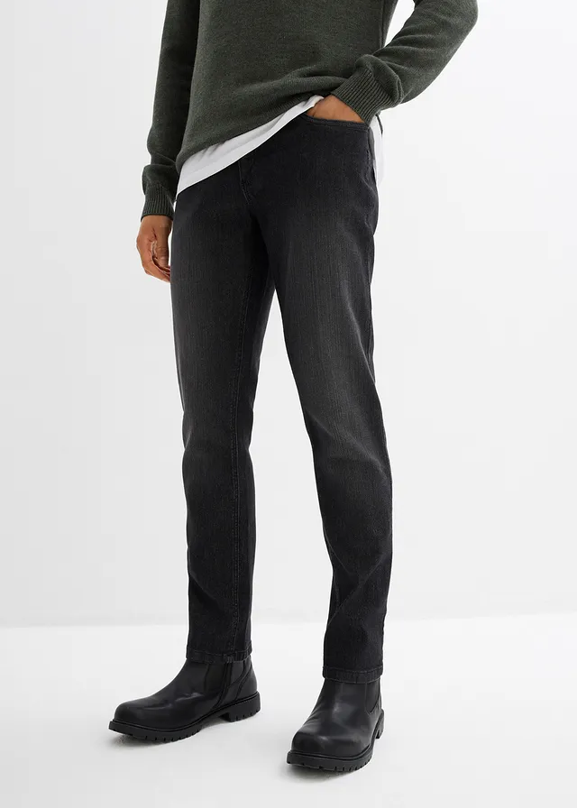 Jean slim léger, droit, Couleur: noir denim