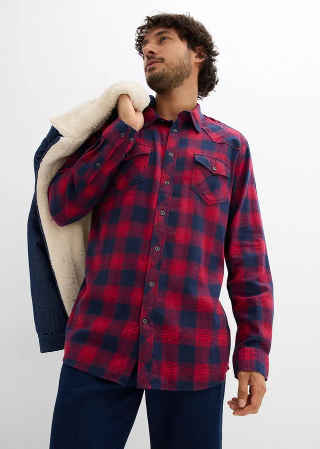 Flanellen overhemd van puur katoen • rood-donkerblauw geruit • product-page.page-title-suffix