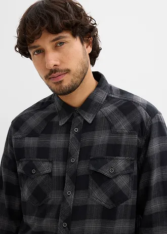 Flanelová košile z čisté bavlny • černo-kouřově šedá kostkovaná • bonprix obchod