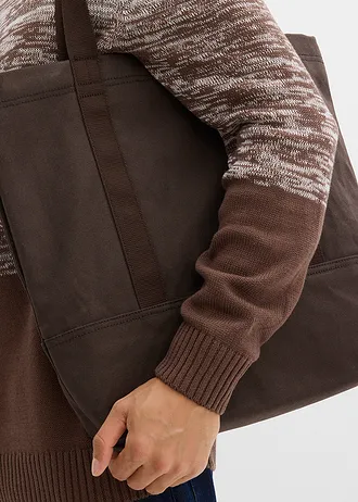 Pull doux en fine maille, coupe ventre confort • écru-brun argile rayé • Boutique bonprix