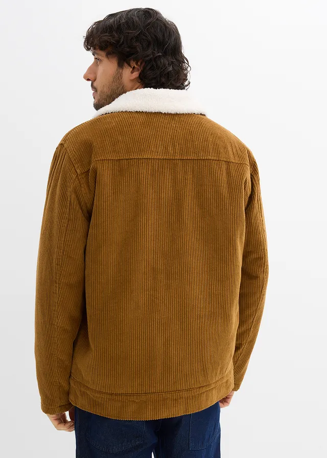 Blouson en velours côtelé doublé sherpa, Couleur: cognac