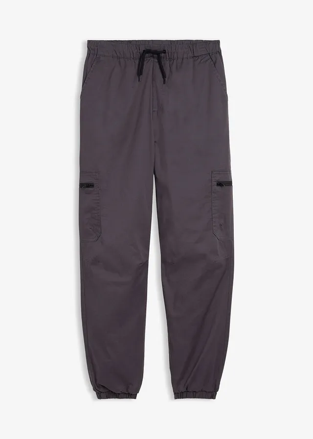 Thermo cargo broek met jersey voering, loose fit, Kleur: donkergrijs