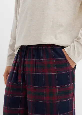 Pyjama met flanellen broek van zacht katoen, met geschenktasje • ecru gemêleerd-donkerblauw geruit • bonprix online shop