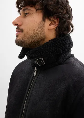 Korte imitatieleren jas met teddy voering • zwart • bonprix online shop
