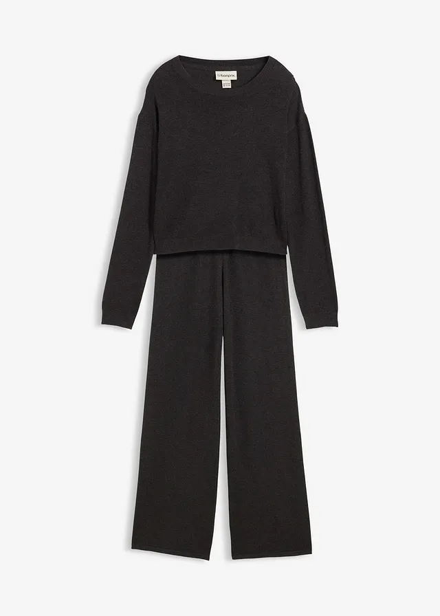 Pulover din tricotaj fin și pantaloni tricotați din amestec moale de viscoză (set/2 piese)