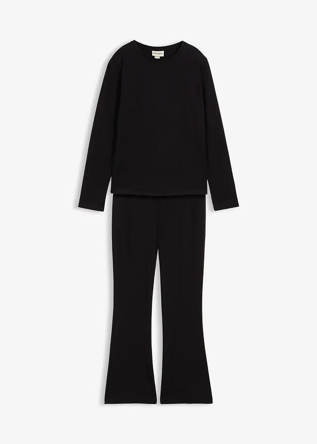 T-shirt manches longues et pantalon en jersey (ens. 2 pces) • noir • Boutique bonprix