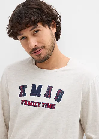 Pyjama met flanellen broek van zacht katoen, met geschenktasje • ecru gemêleerd-donkerblauw geruit • bonprix online shop