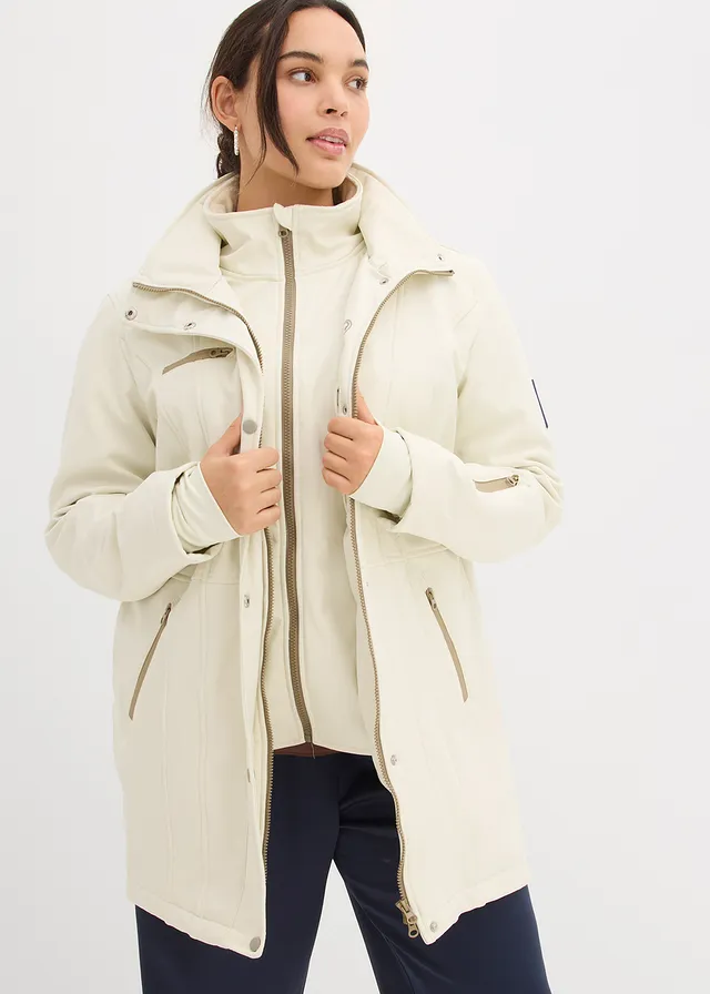Lange stretch softshell jack, waterafstotend, Kleur: beige