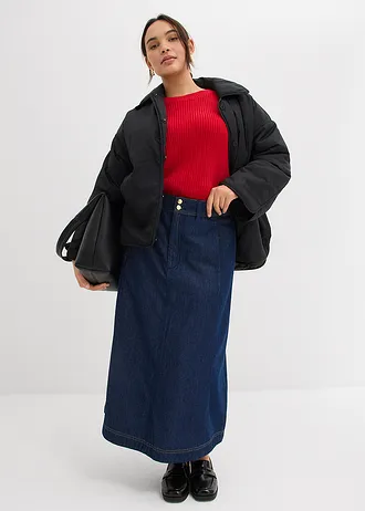 Džínová midi sukně, barva: sytě modrý denim unwashed