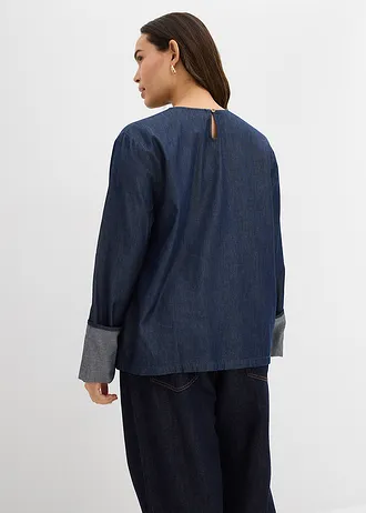 Spijkerblouse met wijde mouwen, Kleur: donkerblauw denim