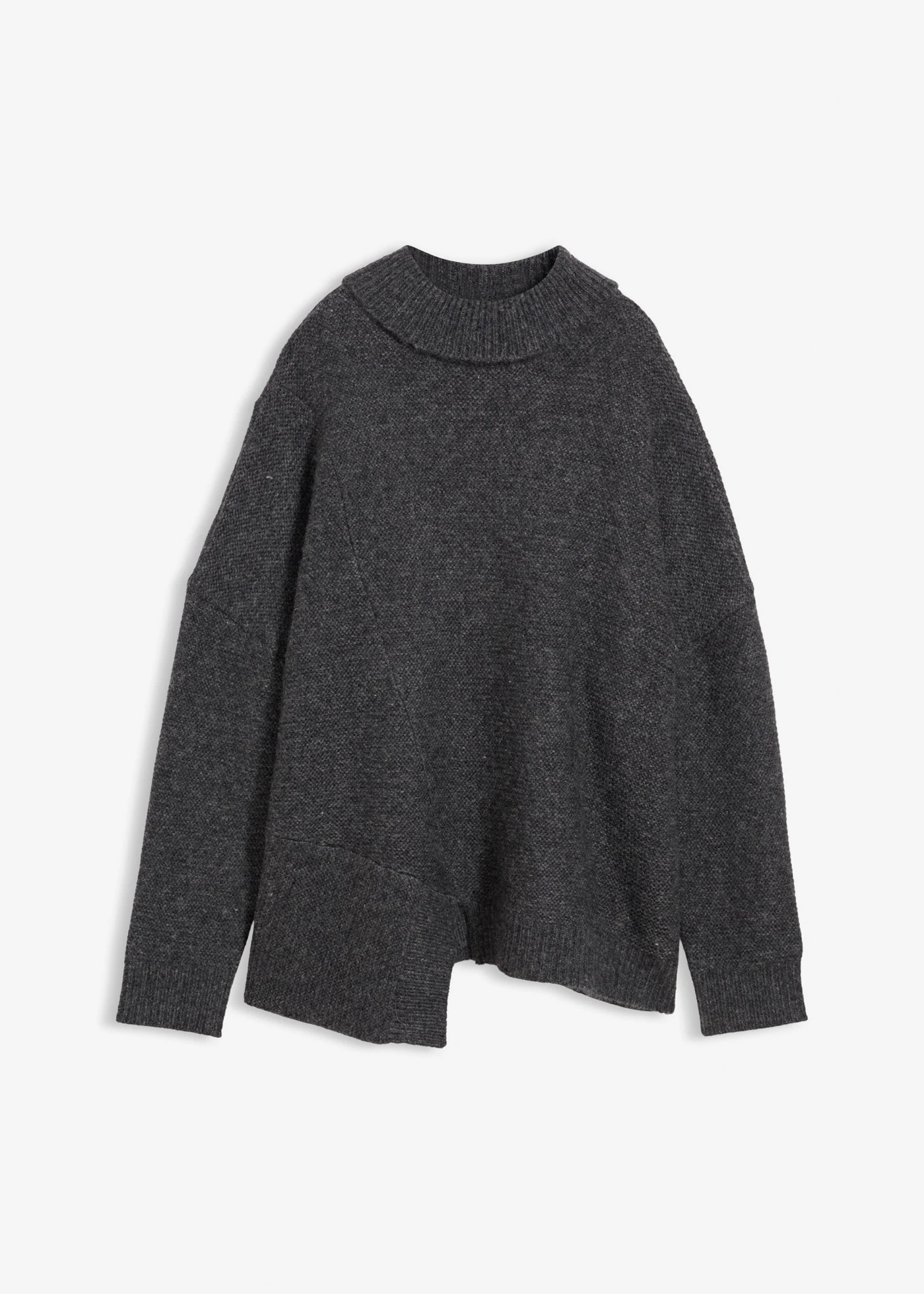 Svetr s asymetrickým spodním lemem a s podílem vlny • antracitový melír • bonprix obchod